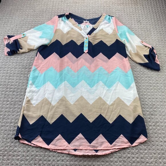Ardene Women's Tunic Shirt Dress Size Extra Large XL Multicolor Zig Zag Patterrn - Picture 1 of 8